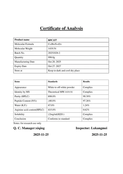 BPC157 COA 2025-11-25