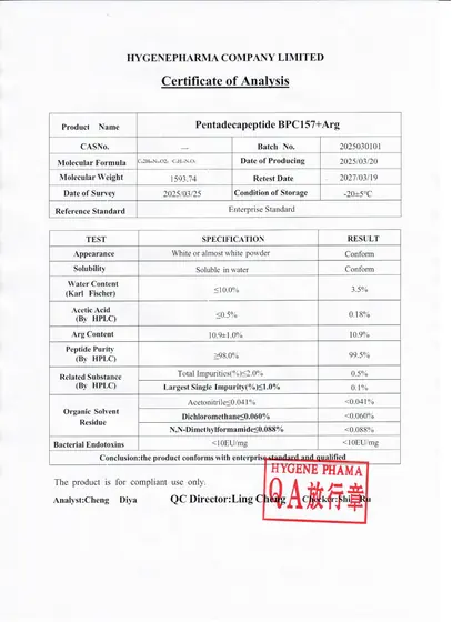 BPC157 + Arg COA 2025-03-25
